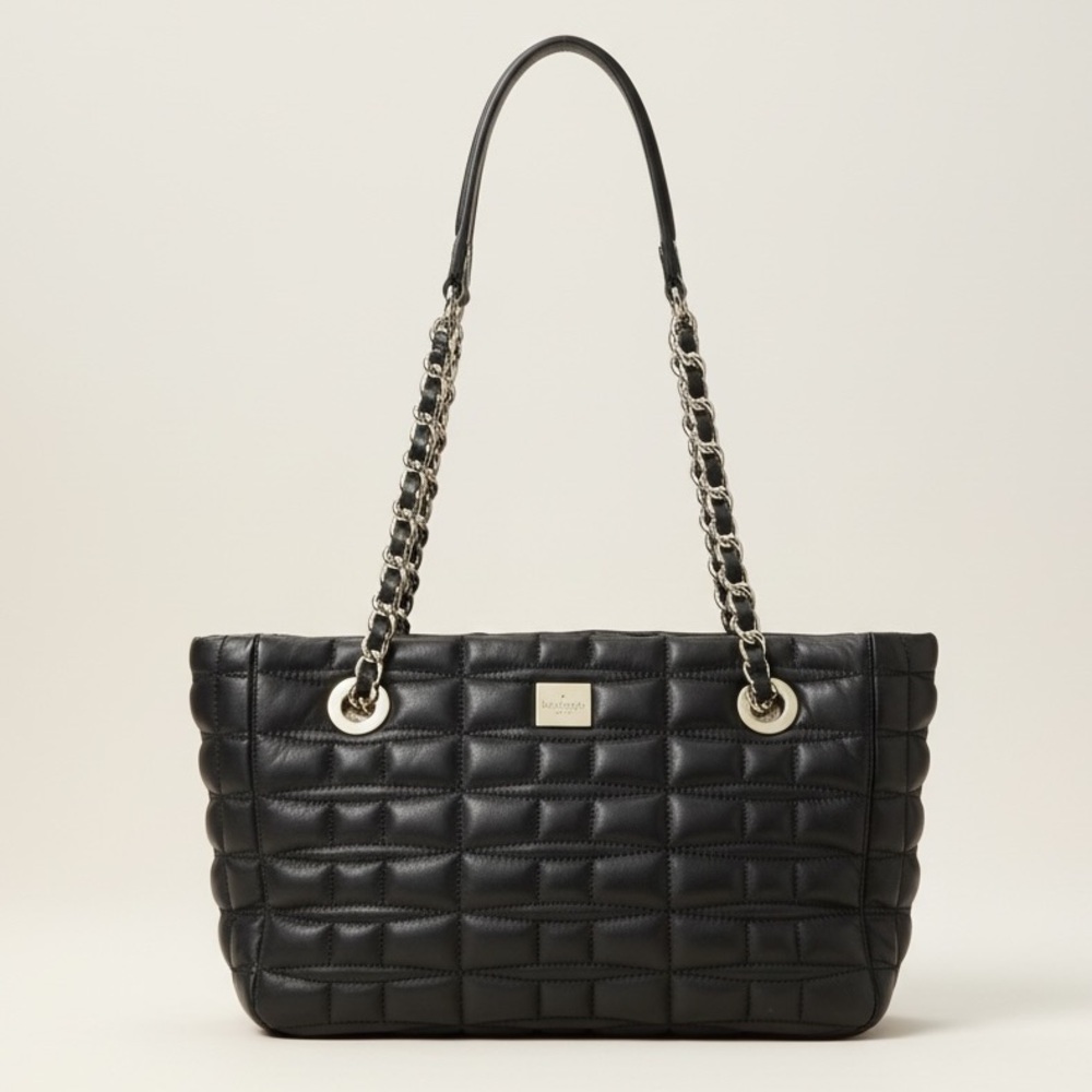 kate spade Black Quilted Leather Chain-HandleShoulder Bag w Storybook lining